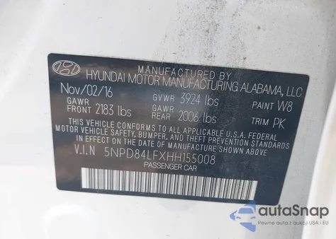 2017 Hyundai Elantra Se from USA, damaged, VIN 5NPD84LFXHH155008